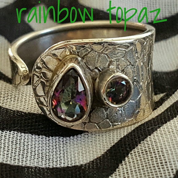 Earth Art hand crafted artisan Jewelry - Rainbow Topaz Ring Sterling Silver